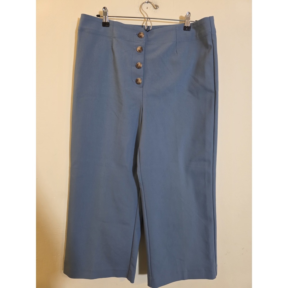 Loft Women's 14 High Waist Blue Stretch‎ Button Fly Pkts Crop Pants Nautical